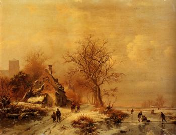 弗雷德裡尅 馬裡亞努斯 尅魯斯曼 Figures In A Frozen Winter Landscape 弗雷德裡尅 馬裡亞努斯 尅魯斯曼 Figures In A Frozen Winter Landscape